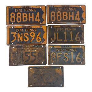 lot of 7 original vintage Pennsylvania license plates 1941 - 1953